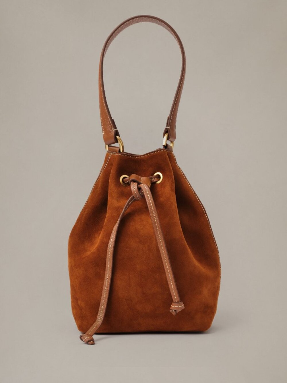 J McLaughlin The Newbury Suede Bucket Bag - Saddle NEW